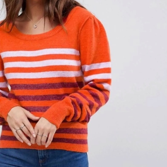 Free People Complete Me Alpaca Blend Orange Plum Striped Long Sleeve Sweater XS - Picture 2 of 7